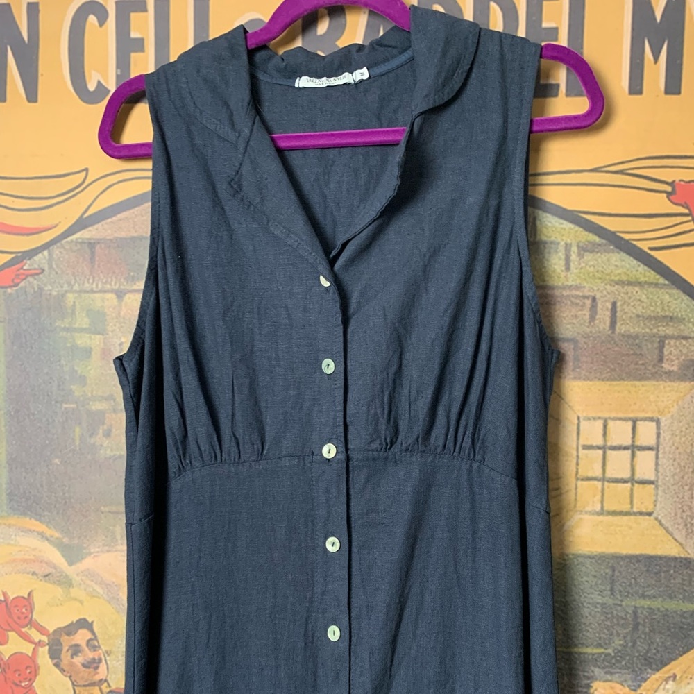 Valentina Naldi Italy Classic Navy Blue Linen Sleeveless Button-Up Maxi Dress